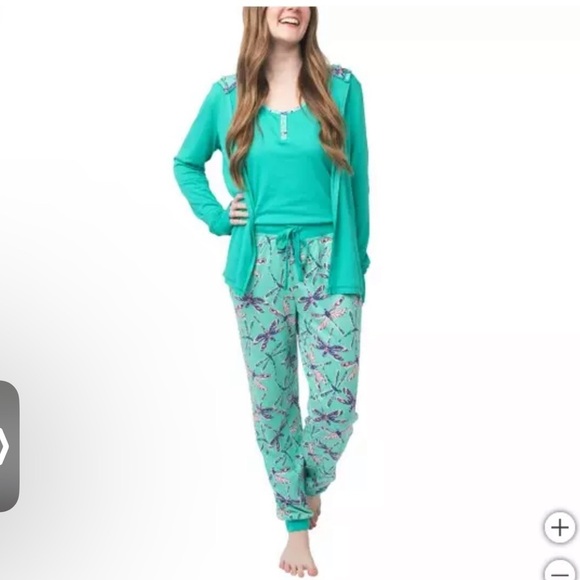 NWT munki munki Teal dragonfly Pajama Set size S. 3 piece set! - Picture 1 of 6